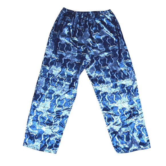 Silky Teddy Bear Wide Leg High Waisted Sleep Pants Sz XL Womens Blue - Picture 5 of 8